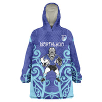 Northland Custom Rugby New Zealand Wearable Blanket Hoodie Aotearoa Maori Pukana Tiki Mascot