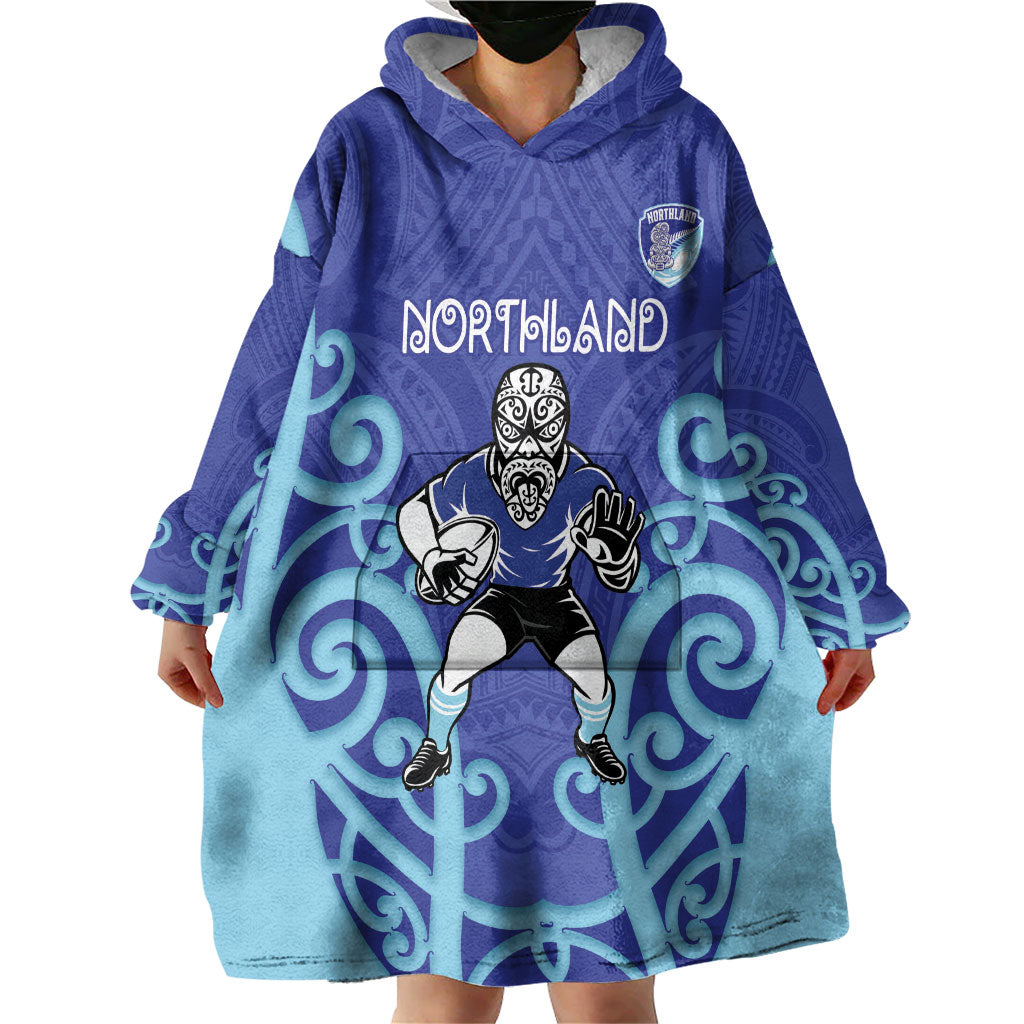 Northland Custom Rugby New Zealand Wearable Blanket Hoodie Aotearoa Maori Pukana Tiki Mascot
