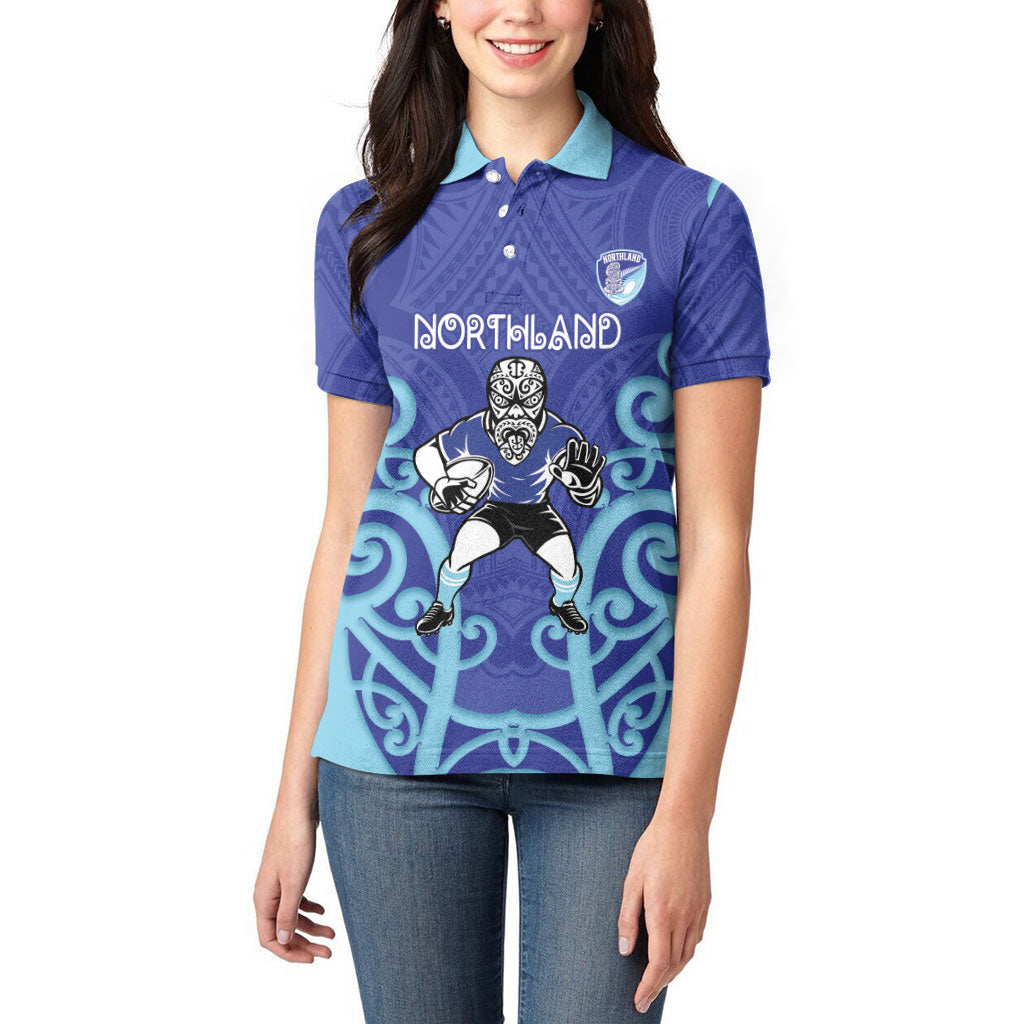 Northland Custom Rugby New Zealand Women Polo Shirt Aotearoa Maori Pukana Tiki Mascot