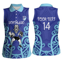 Northland Custom Rugby New Zealand Women Sleeveless Polo Shirt Aotearoa Maori Pukana Tiki Mascot