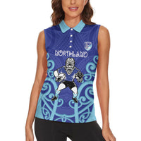 Northland Custom Rugby New Zealand Women Sleeveless Polo Shirt Aotearoa Maori Pukana Tiki Mascot