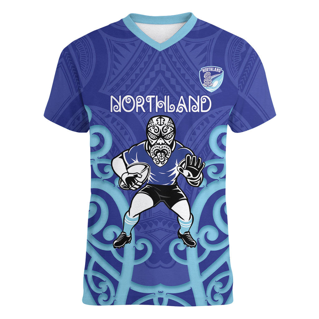 Northland Custom Rugby New Zealand Women V-Neck T-Shirt Aotearoa Maori Pukana Tiki Mascot