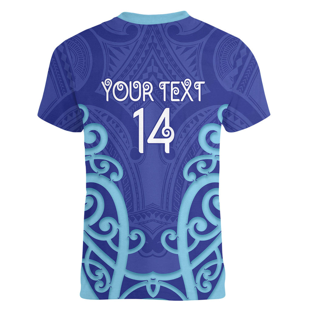 Northland Custom Rugby New Zealand Women V-Neck T-Shirt Aotearoa Maori Pukana Tiki Mascot