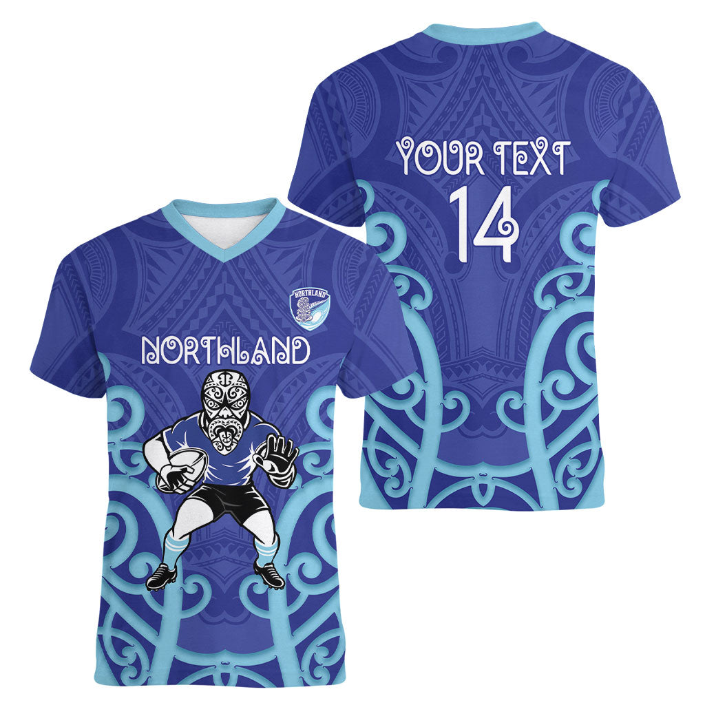 Northland Custom Rugby New Zealand Women V-Neck T-Shirt Aotearoa Maori Pukana Tiki Mascot