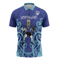 Northland Custom Rugby New Zealand Zipper Polo Shirt Aotearoa Maori Pukana Tiki Mascot