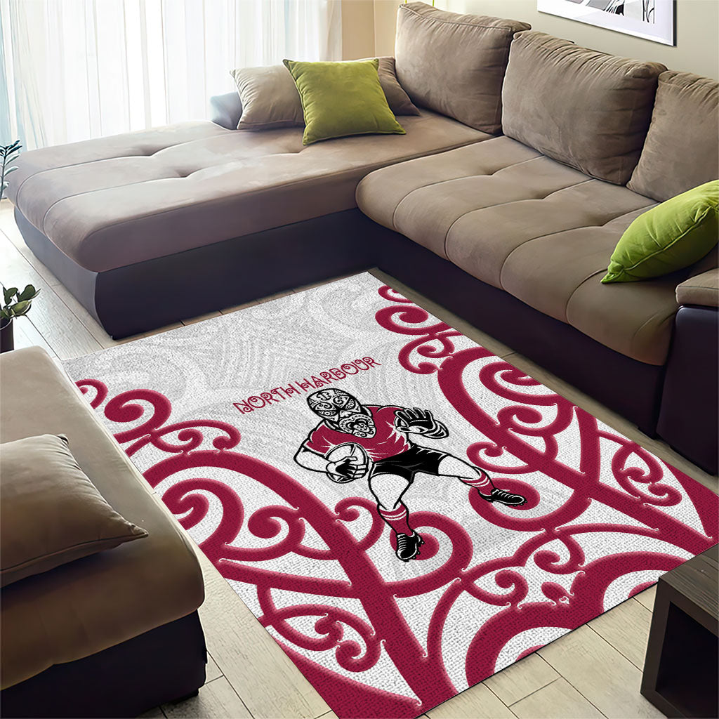 North Harbour Rugby New Zealand Area Rug Aotearoa Maori Pukana Tiki Mascot