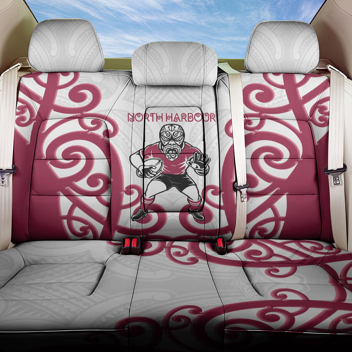 North Harbour Rugby New Zealand Back Car Seat Cover Aotearoa Maori Pukana Tiki Mascot