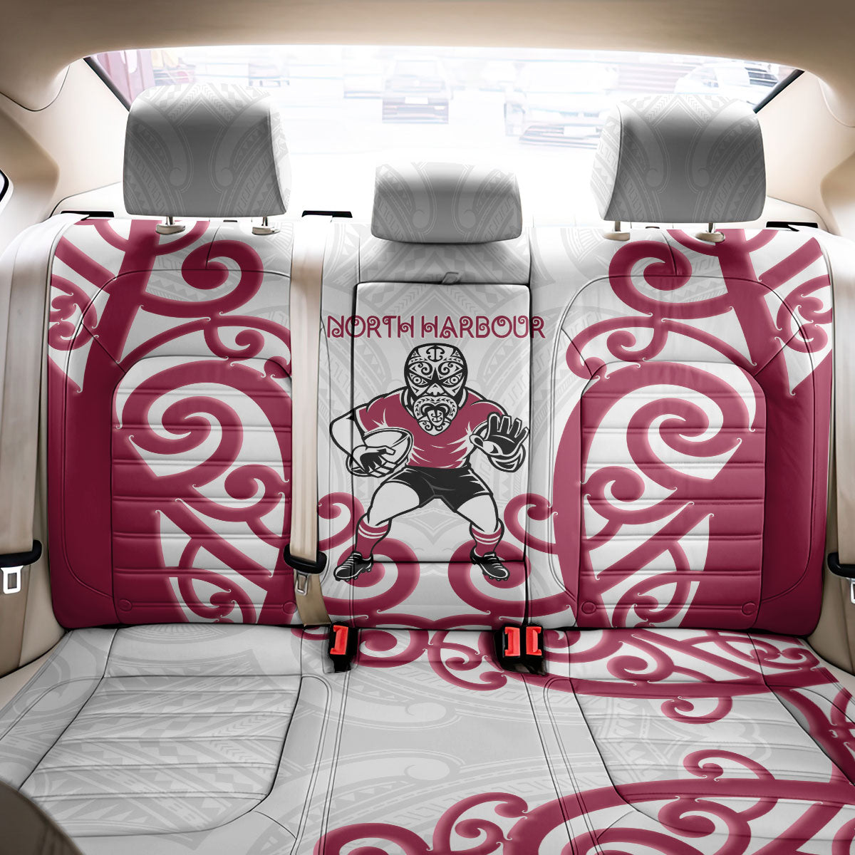 North Harbour Rugby New Zealand Back Car Seat Cover Aotearoa Maori Pukana Tiki Mascot