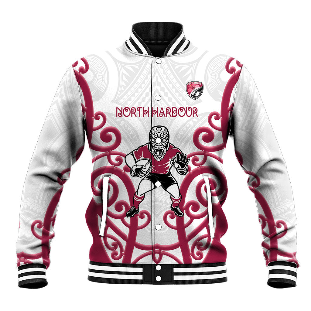North Harbour Custom Rugby New Zealand Baseball Jacket Aotearoa Maori Pukana Tiki Mascot
