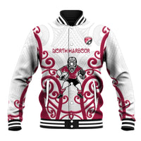 North Harbour Custom Rugby New Zealand Baseball Jacket Aotearoa Maori Pukana Tiki Mascot