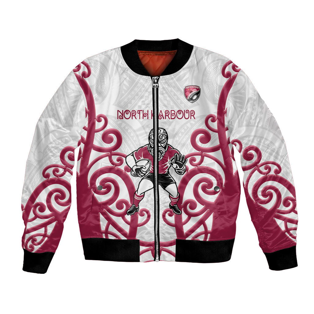 North Harbour Custom Rugby New Zealand Bomber Jacket Aotearoa Maori Pukana Tiki Mascot