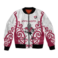North Harbour Custom Rugby New Zealand Bomber Jacket Aotearoa Maori Pukana Tiki Mascot