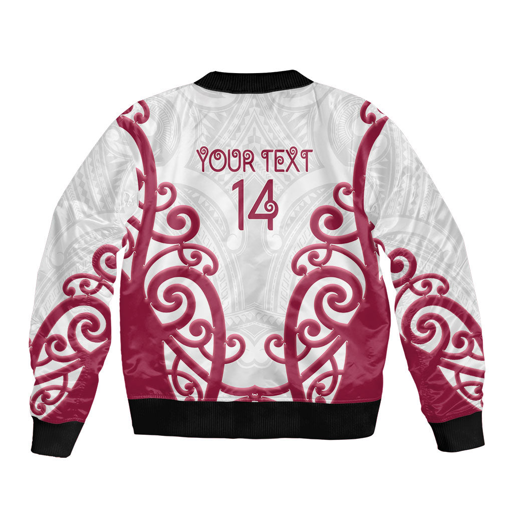 North Harbour Custom Rugby New Zealand Bomber Jacket Aotearoa Maori Pukana Tiki Mascot