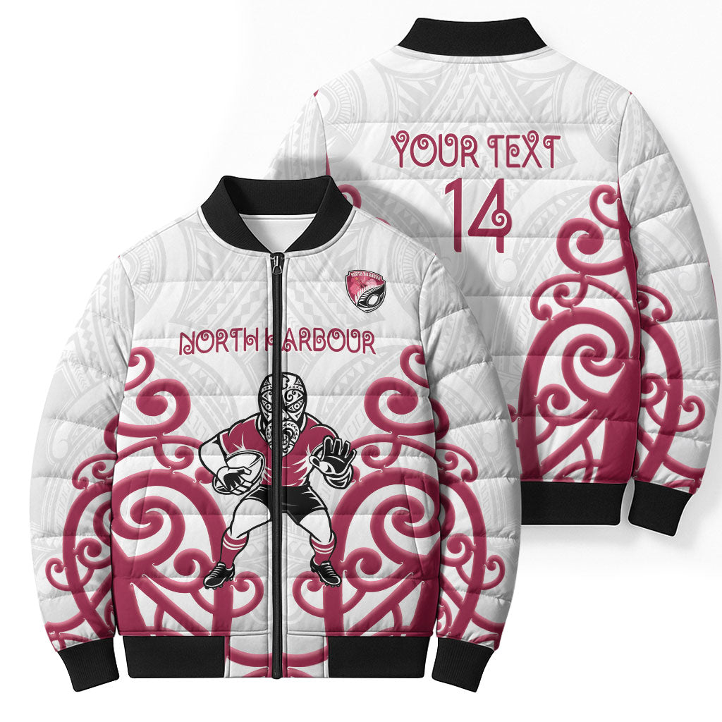 North Harbour Custom Rugby New Zealand Bomber Puffer Jacket Aotearoa Maori Pukana Tiki Mascot