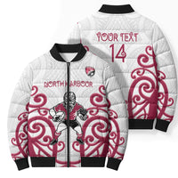 North Harbour Custom Rugby New Zealand Bomber Puffer Jacket Aotearoa Maori Pukana Tiki Mascot