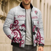 North Harbour Custom Rugby New Zealand Bomber Puffer Jacket Aotearoa Maori Pukana Tiki Mascot