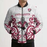 North Harbour Custom Rugby New Zealand Bomber Puffer Jacket Aotearoa Maori Pukana Tiki Mascot
