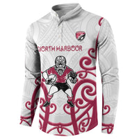 North Harbour Custom Rugby New Zealand Button Sweatshirt Aotearoa Maori Pukana Tiki Mascot