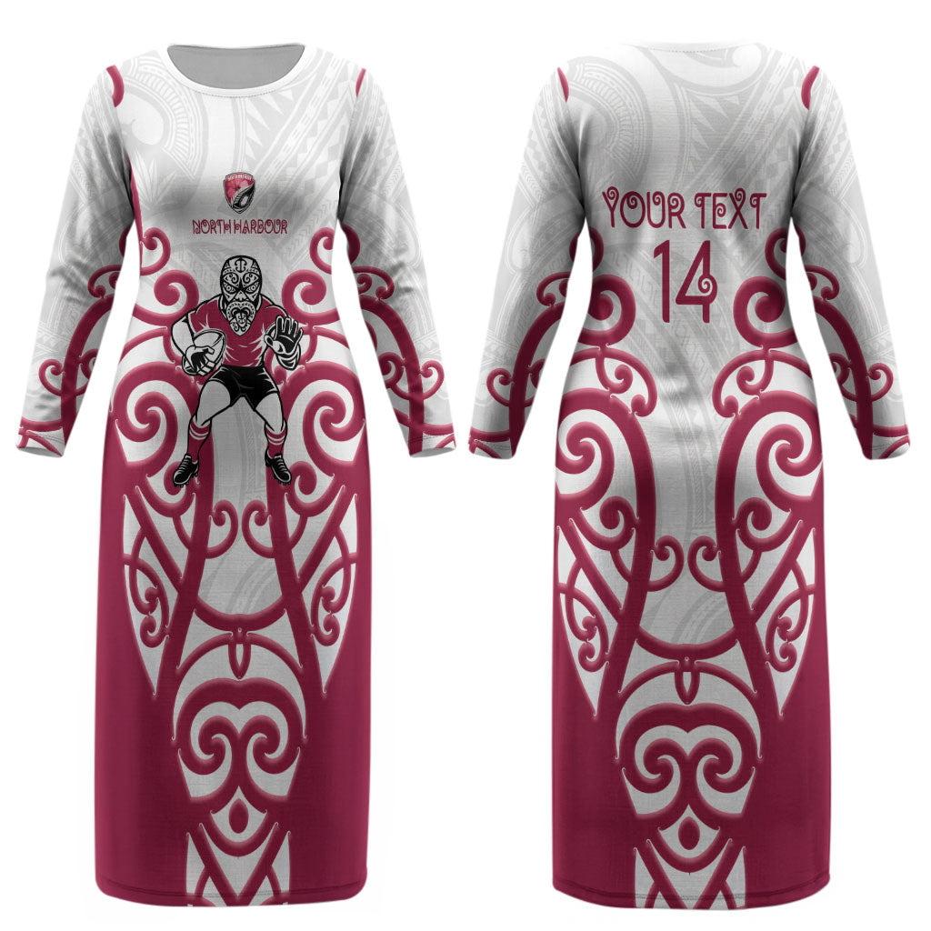 North Harbour Custom Rugby New Zealand Couples Matching Long Sleeve Bodycon Dress and Hawaiian Shirt Aotearoa Maori Pukana Tiki Mascot