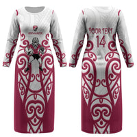 North Harbour Custom Rugby New Zealand Couples Matching Long Sleeve Bodycon Dress and Hawaiian Shirt Aotearoa Maori Pukana Tiki Mascot