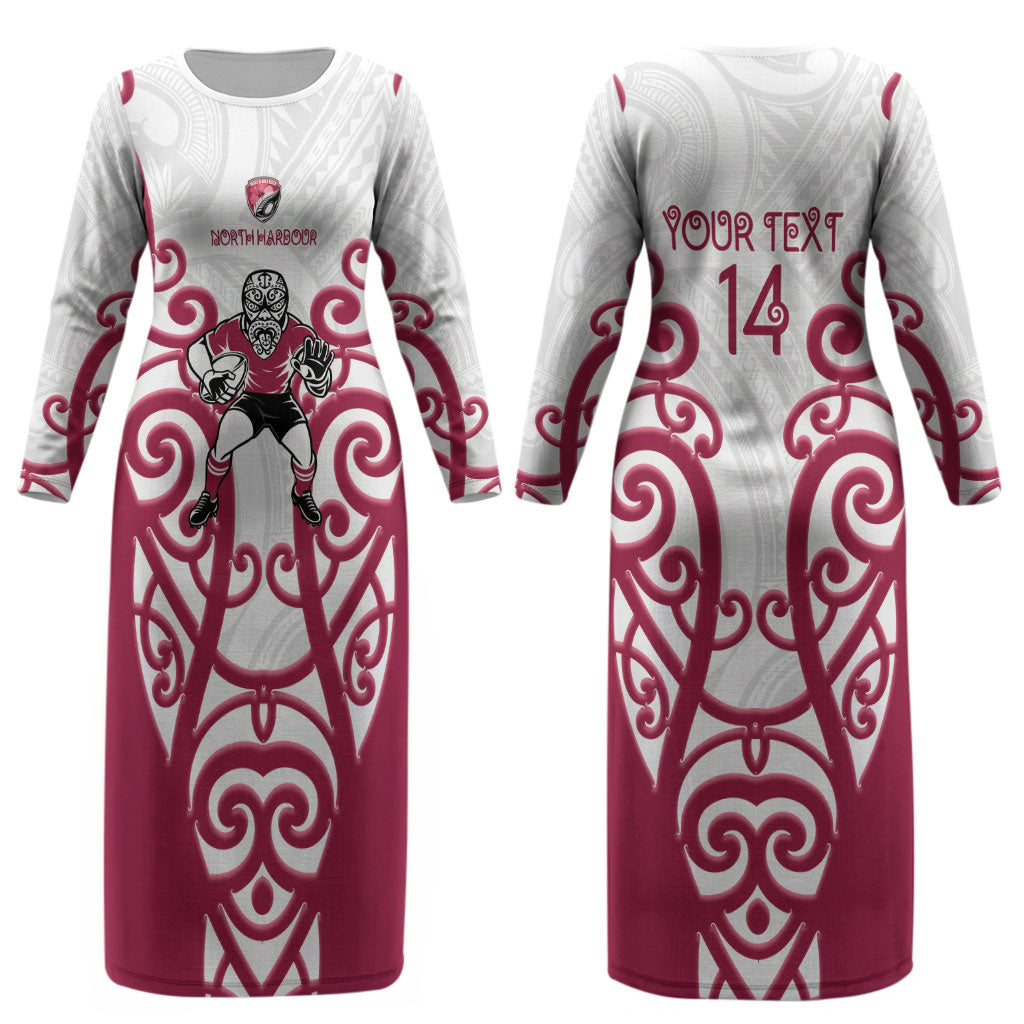 North Harbour Custom Rugby New Zealand Couples Matching Long Sleeve Bodycon Dress and Long Sleeve Button Shirt Aotearoa Maori Pukana Tiki Mascot