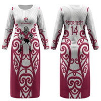 North Harbour Custom Rugby New Zealand Couples Matching Long Sleeve Bodycon Dress and Long Sleeve Button Shirt Aotearoa Maori Pukana Tiki Mascot