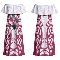 North Harbour Custom Rugby New Zealand Couples Matching Off Shoulder Maxi Dress and Long Sleeve Button Shirt Aotearoa Maori Pukana Tiki Mascot