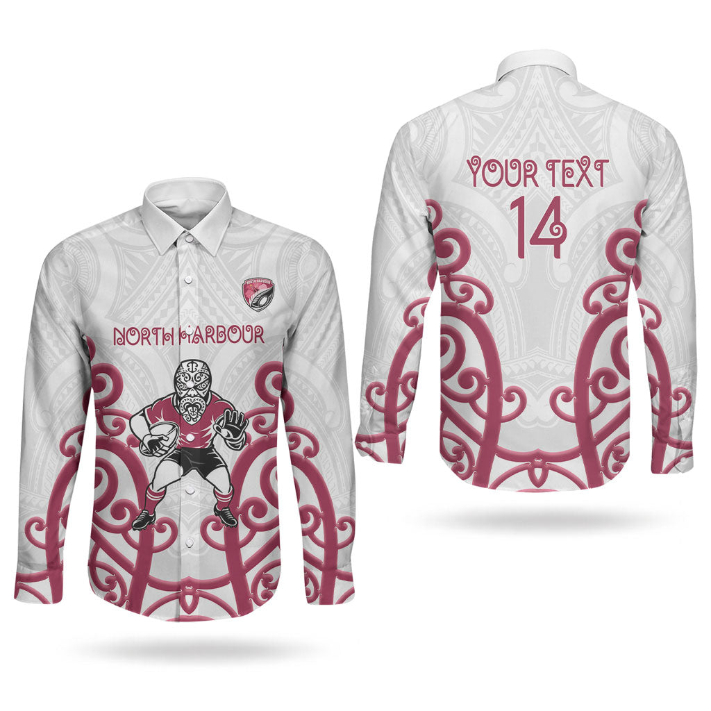 North Harbour Custom Rugby New Zealand Couples Matching Off Shoulder Short Dress and Long Sleeve Button Shirt Aotearoa Maori Pukana Tiki Mascot