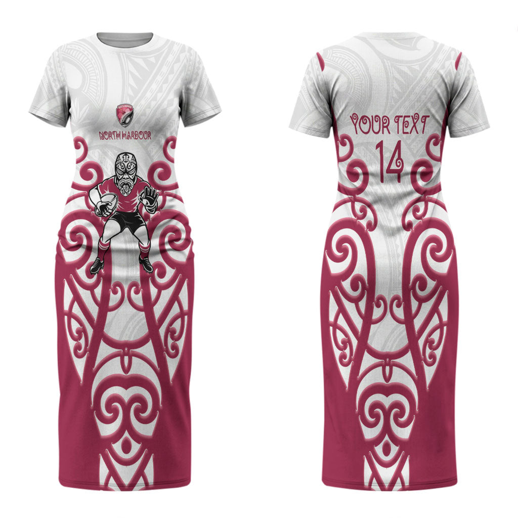 North Harbour Custom Rugby New Zealand Couples Matching Short Sleeve Bodycon Dress and Hawaiian Shirt Aotearoa Maori Pukana Tiki Mascot
