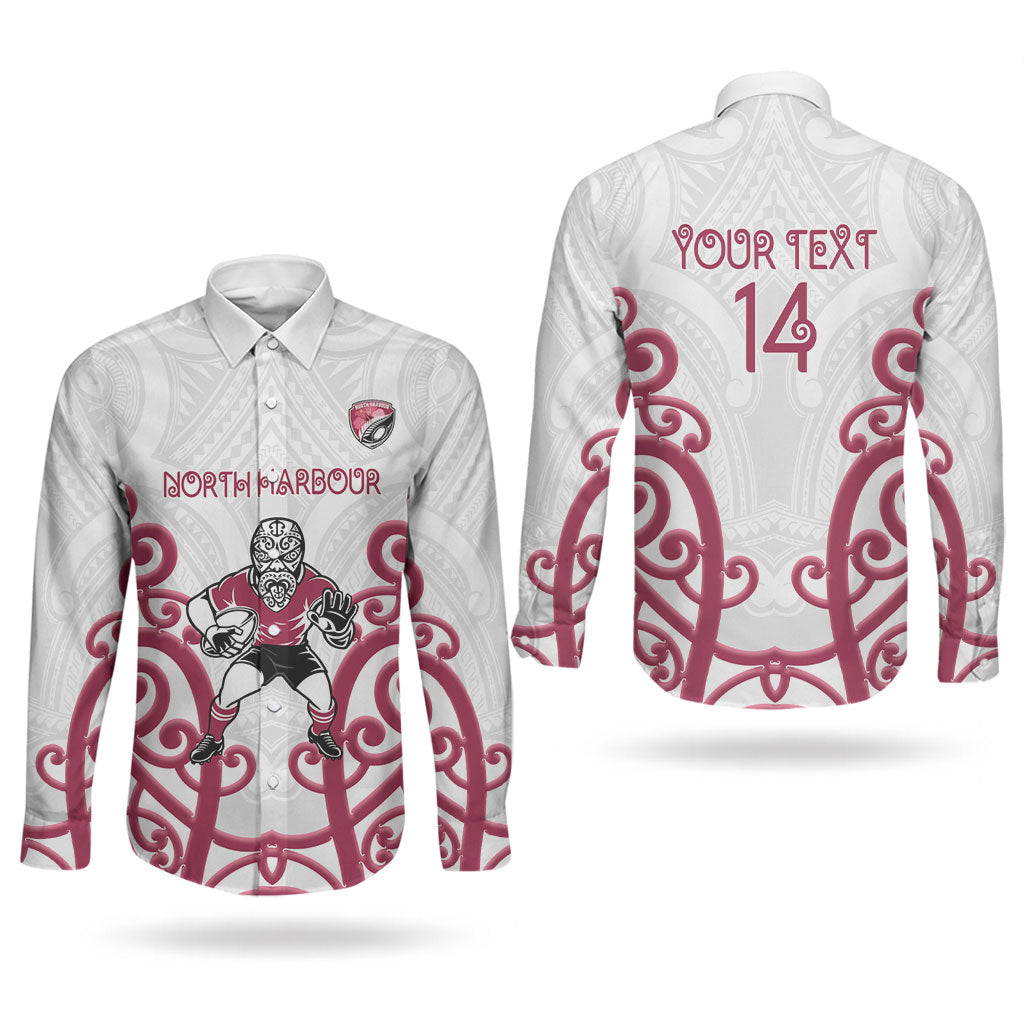 North Harbour Custom Rugby New Zealand Couples Matching Short Sleeve Bodycon Dress and Long Sleeve Button Shirt Aotearoa Maori Pukana Tiki Mascot