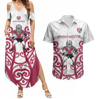 North Harbour Custom Rugby New Zealand Couples Matching Summer Maxi Dress and Hawaiian Shirt Aotearoa Maori Pukana Tiki Mascot