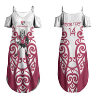 North Harbour Custom Rugby New Zealand Couples Matching Summer Maxi Dress and Hawaiian Shirt Aotearoa Maori Pukana Tiki Mascot