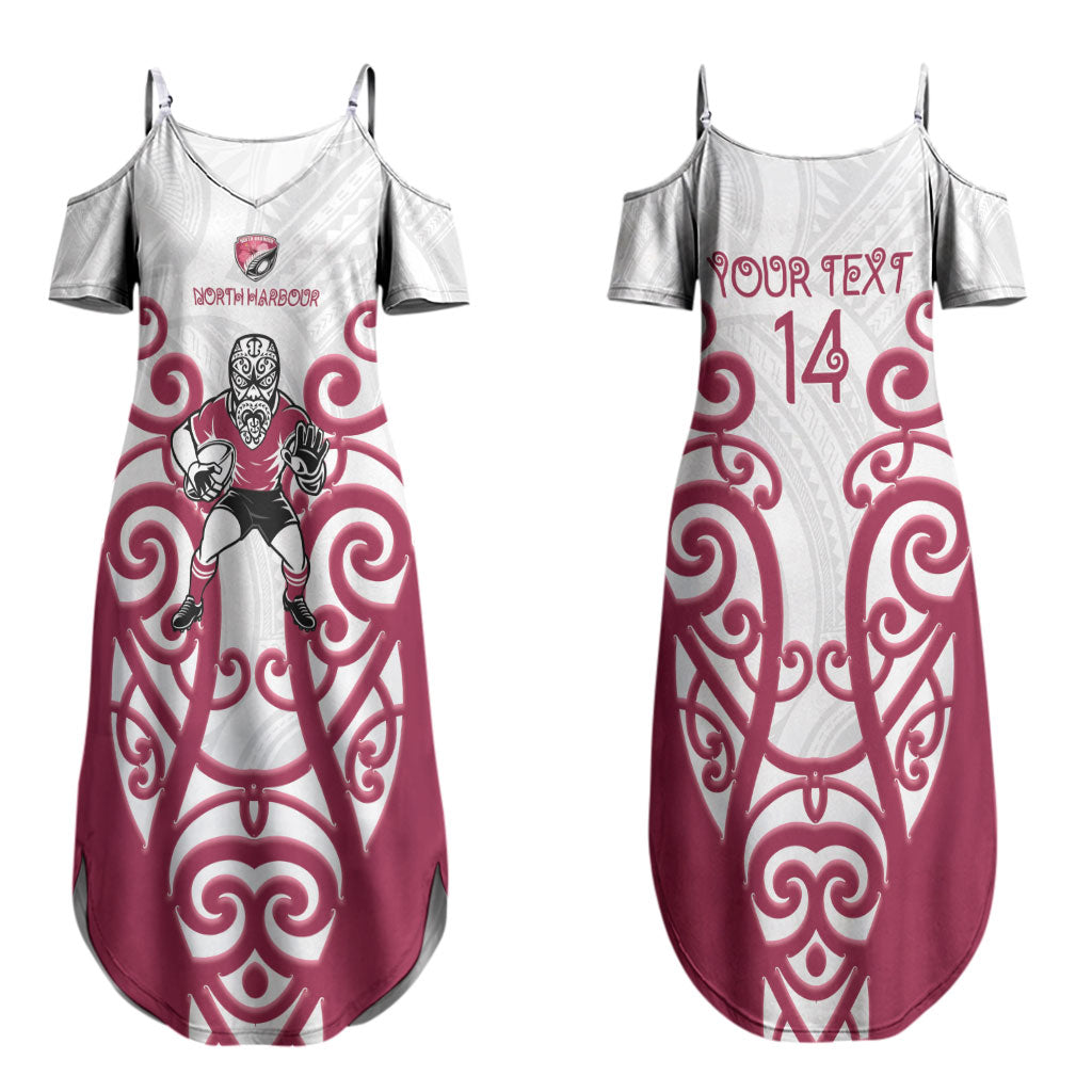 North Harbour Custom Rugby New Zealand Couples Matching Summer Maxi Dress and Long Sleeve Button Shirt Aotearoa Maori Pukana Tiki Mascot