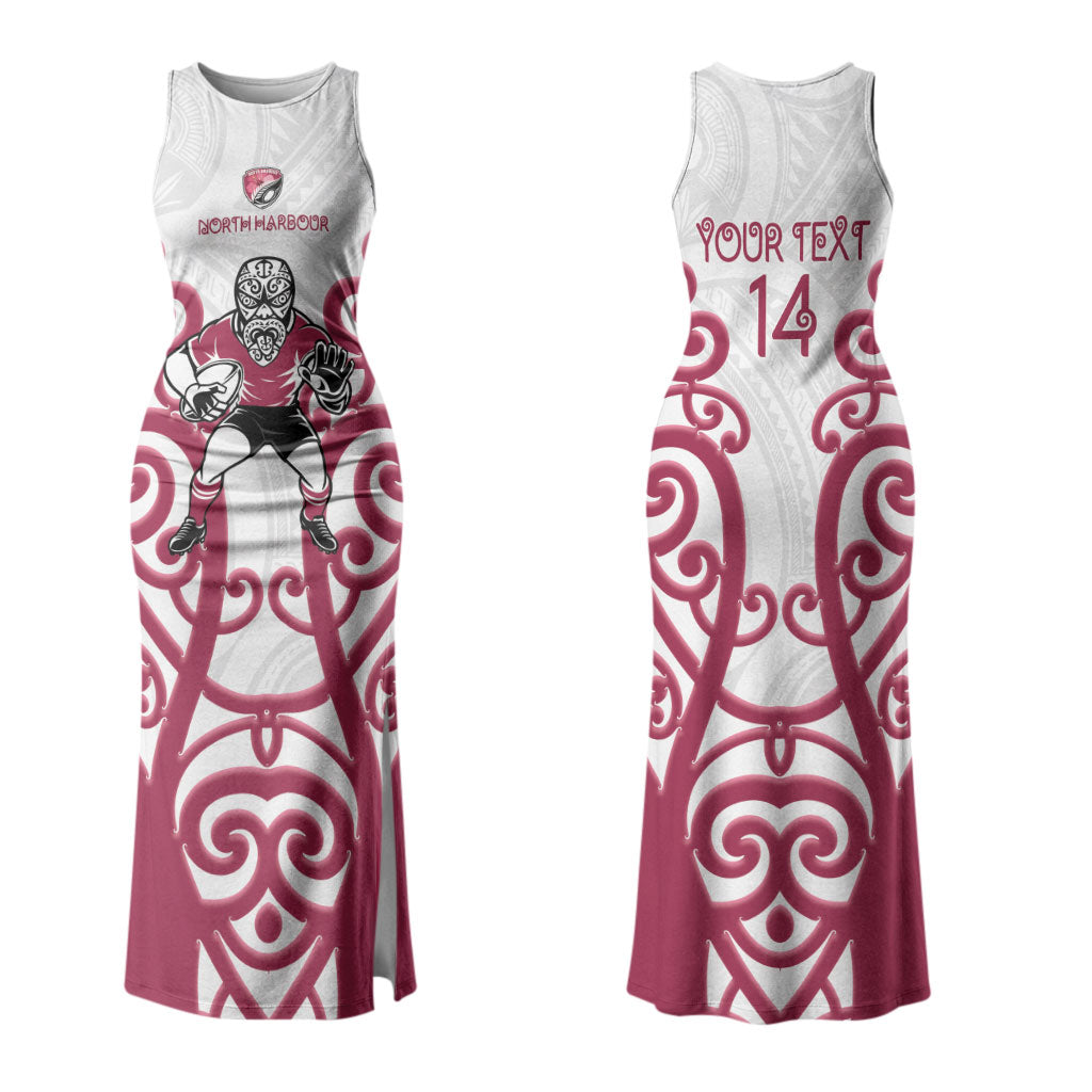 North Harbour Custom Rugby New Zealand Couples Matching Tank Maxi Dress and Long Sleeve Button Shirt Aotearoa Maori Pukana Tiki Mascot