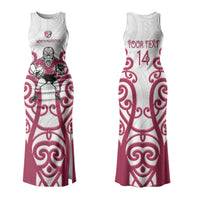 North Harbour Custom Rugby New Zealand Couples Matching Tank Maxi Dress and Long Sleeve Button Shirt Aotearoa Maori Pukana Tiki Mascot