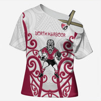 North Harbour Custom Rugby New Zealand Cross Shoulder Shirt Aotearoa Maori Pukana Tiki Mascot