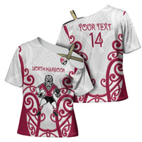North Harbour Custom Rugby New Zealand Cross Shoulder Shirt Aotearoa Maori Pukana Tiki Mascot