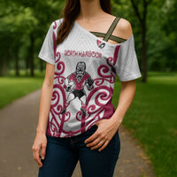 North Harbour Custom Rugby New Zealand Cross Shoulder Shirt Aotearoa Maori Pukana Tiki Mascot