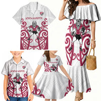 North Harbour Custom Rugby New Zealand Family Matching Mermaid Dress and Hawaiian Shirt Aotearoa Maori Pukana Tiki Mascot
