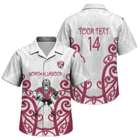North Harbour Custom Rugby New Zealand Family Matching Off The Shoulder Long Sleeve Dress and Hawaiian Shirt Aotearoa Maori Pukana Tiki Mascot