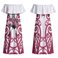 North Harbour Custom Rugby New Zealand Family Matching Off Shoulder Maxi Dress and Hawaiian Shirt Aotearoa Maori Pukana Tiki Mascot
