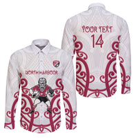 North Harbour Custom Rugby New Zealand Family Matching Puletasi and Hawaiian Shirt Aotearoa Maori Pukana Tiki Mascot