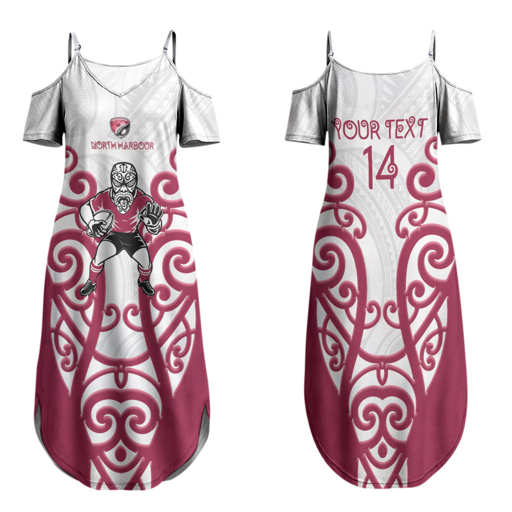 North Harbour Custom Rugby New Zealand Family Matching Summer Maxi Dress and Hawaiian Shirt Aotearoa Maori Pukana Tiki Mascot