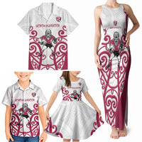 North Harbour Custom Rugby New Zealand Family Matching Tank Maxi Dress and Hawaiian Shirt Aotearoa Maori Pukana Tiki Mascot