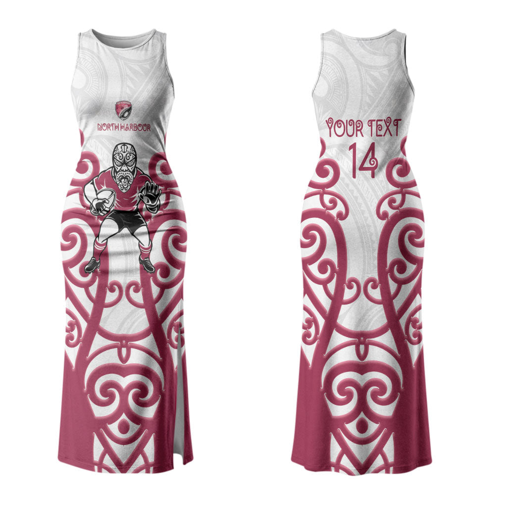 North Harbour Custom Rugby New Zealand Family Matching Tank Maxi Dress and Hawaiian Shirt Aotearoa Maori Pukana Tiki Mascot
