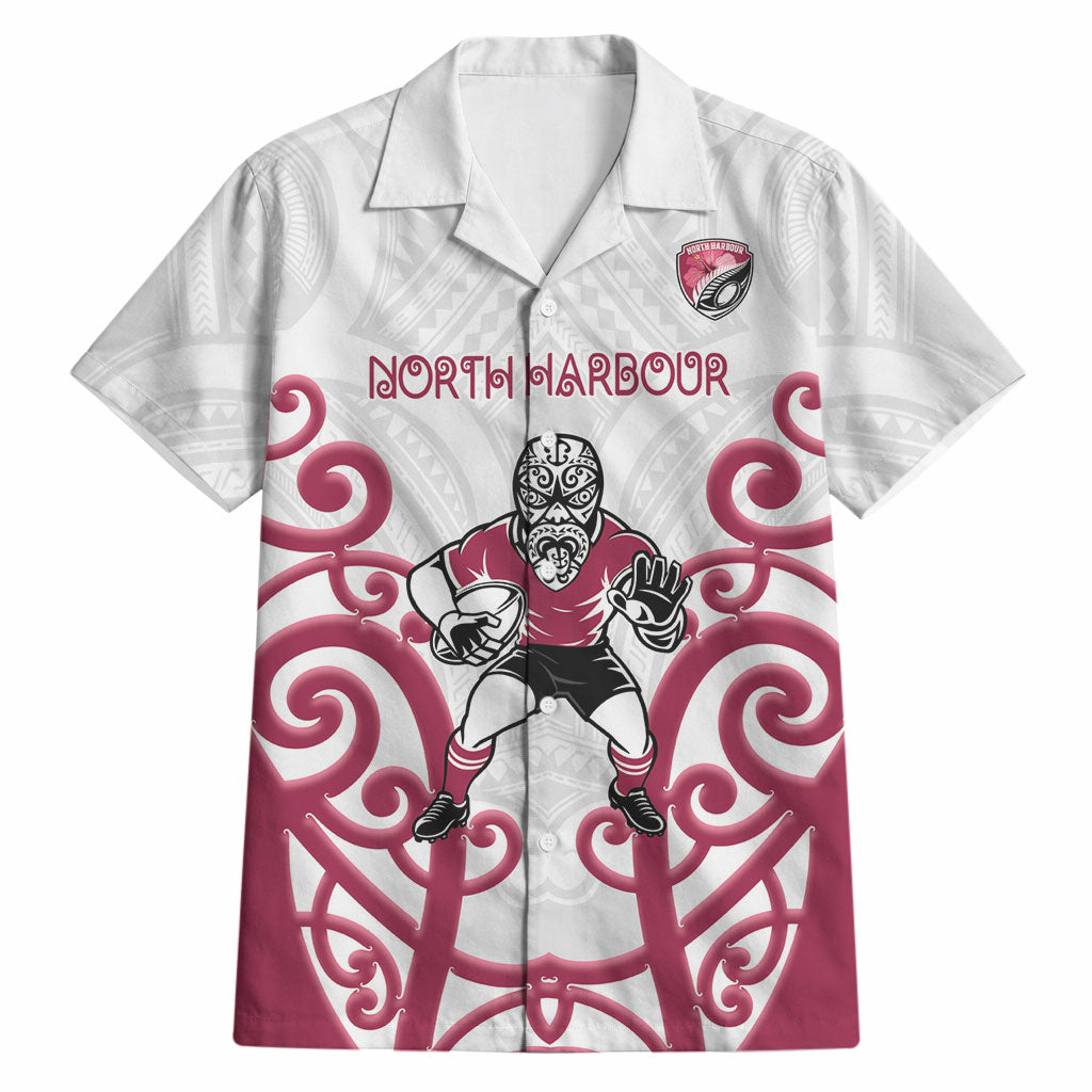 North Harbour Custom Rugby New Zealand Hawaiian Shirt Aotearoa Maori Pukana Tiki Mascot