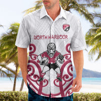 North Harbour Custom Rugby New Zealand Hawaiian Shirt Aotearoa Maori Pukana Tiki Mascot