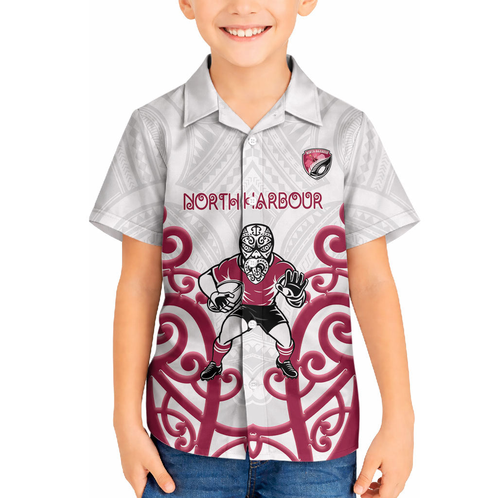 North Harbour Custom Rugby New Zealand Hawaiian Shirt Aotearoa Maori Pukana Tiki Mascot