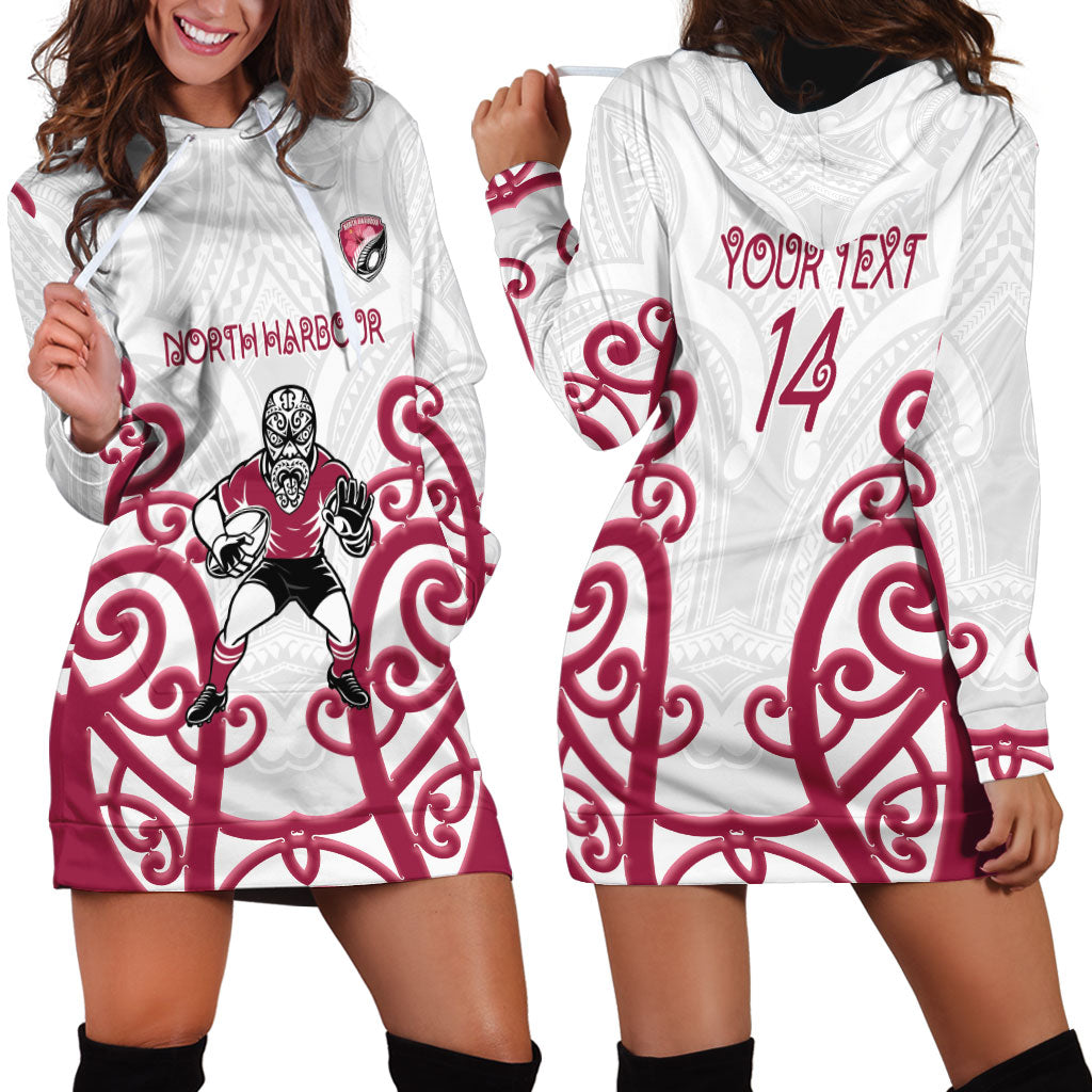 North Harbour Custom Rugby New Zealand Hoodie Dress Aotearoa Maori Pukana Tiki Mascot