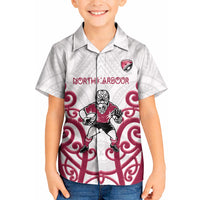 North Harbour Custom Rugby New Zealand Kid Hawaiian Shirt Aotearoa Maori Pukana Tiki Mascot